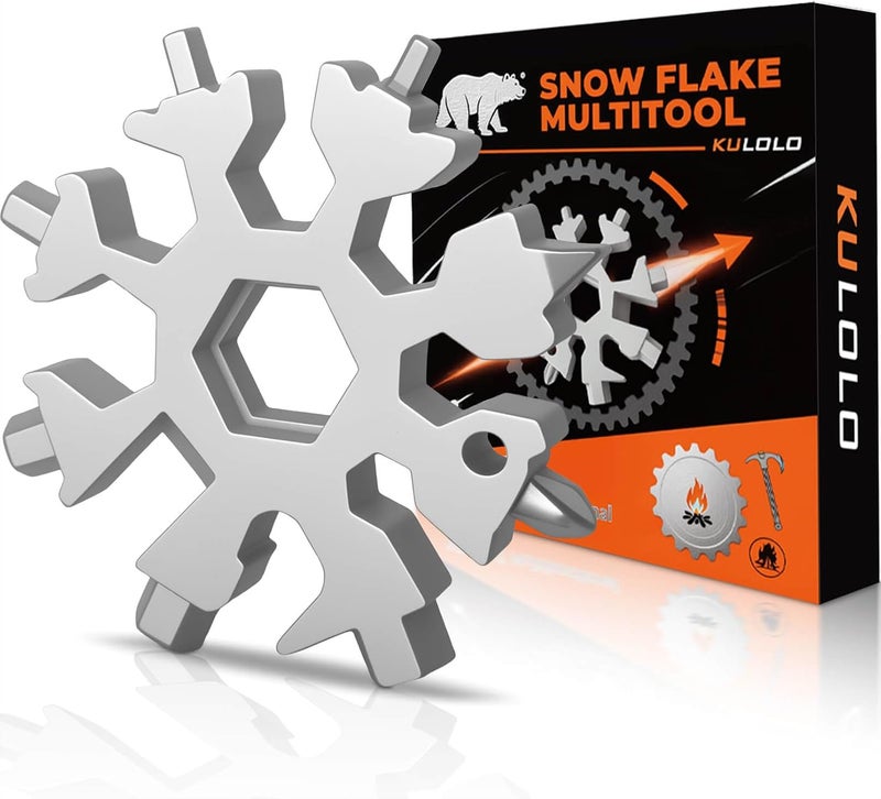 KULOLO Snowflake Multi Tool – Stainless Steel EDC Gadget with Bottle Opener,Wrench & Key Ring,White Elephant Gift for Adults 2025,Christmas Stocking Stuffer for Men,Dad,Husband (Silver‌) - Image 1